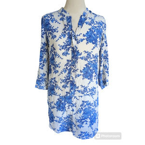 Small Piperlime Collection 100% silk blue floral women's dress #13